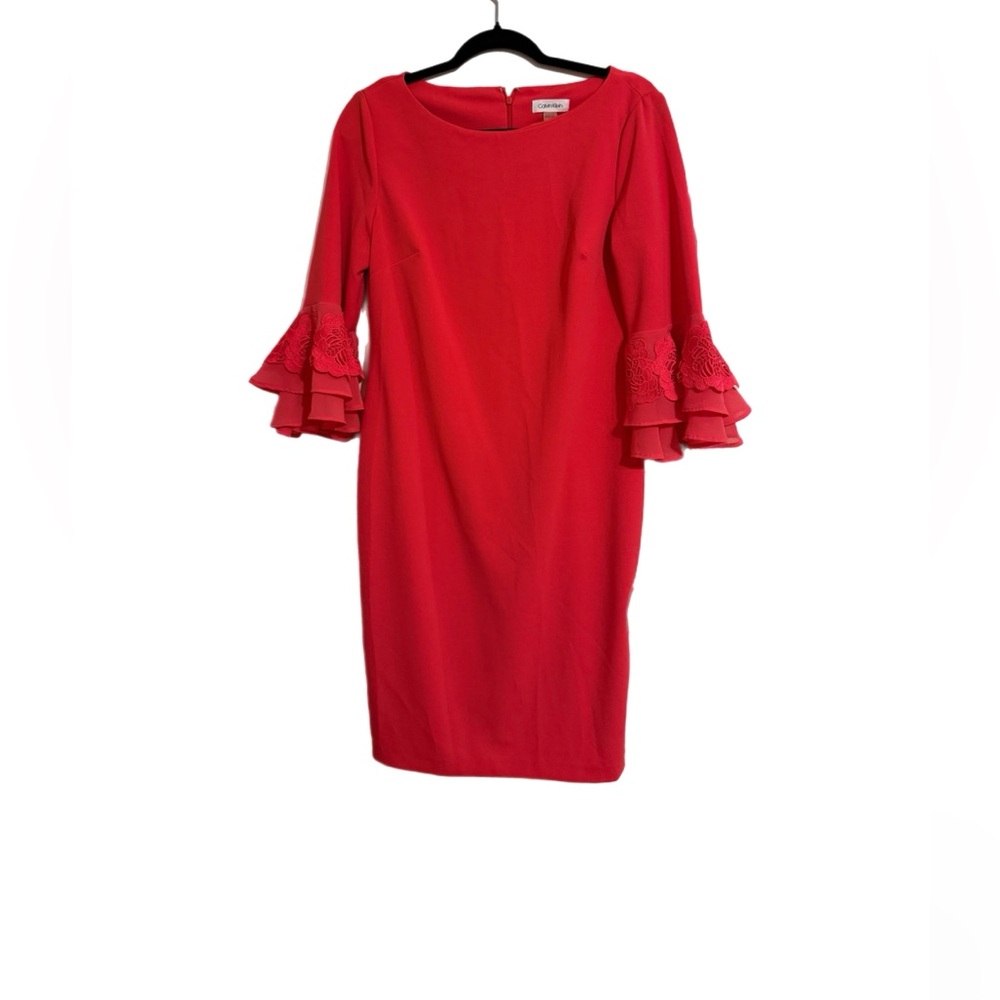 Calvin Klein Coral Lace Sleeve Dress